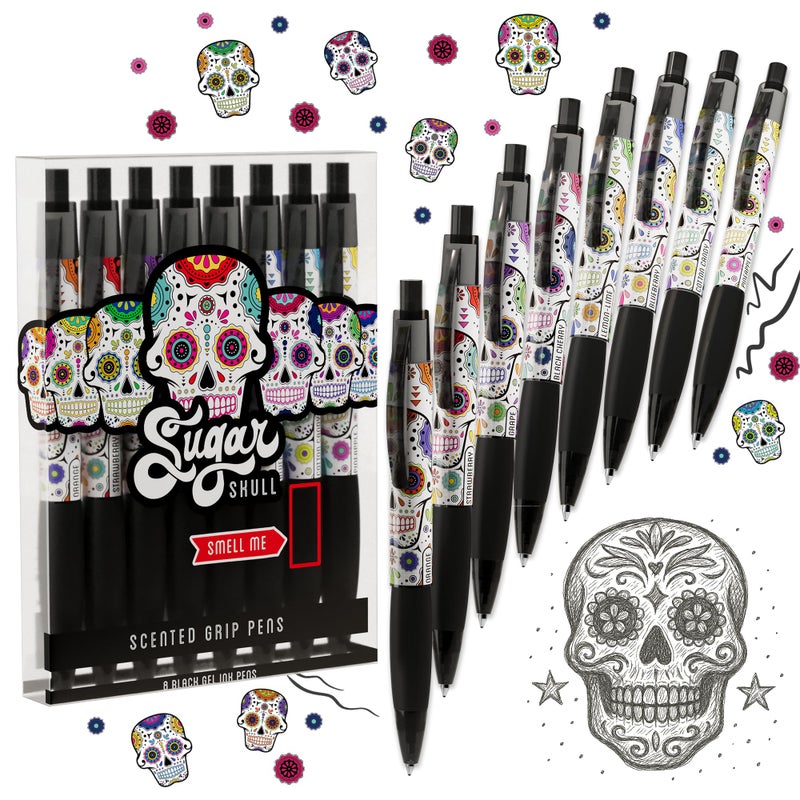 Scentco Sugar Skull Smens - Patented Gourmet Scented Pens, Black Ink, Medium Point - 8 Count - Image 1